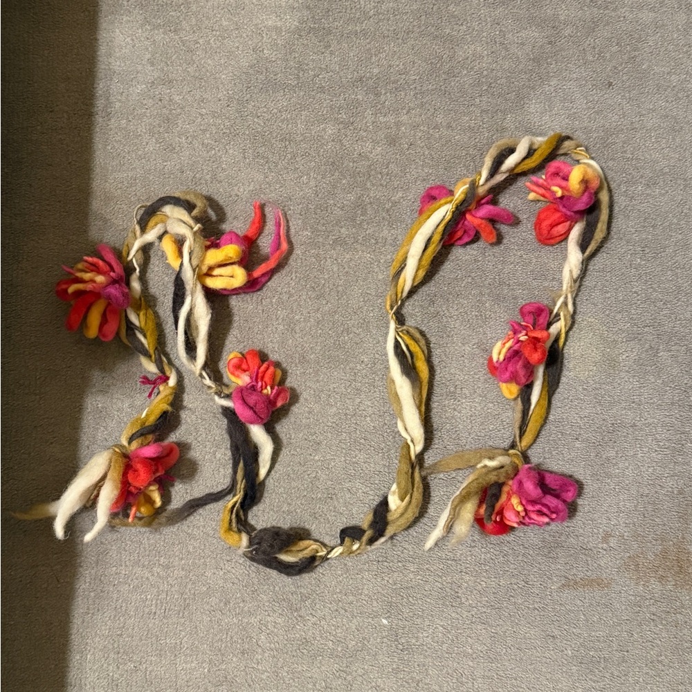 Colorful Floral Wool Scarf Handmade in Brazil Red Pink Lightweight Wrap
